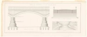 Havelbrücke bei Klein-Glienicke: Bl. 24: Längsansicht und Querschnitt einer Bogenstellung, Situationsplan (aus: Bauausführungen des preußischen Staats, Bd. 2)