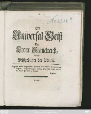 Der Universal-Geist Der Crone Franckreich Als die Mißgebuhrt der Politic