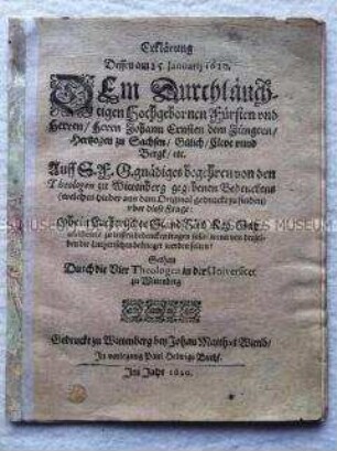 Gutachten der Wittenberger Theologen zur Frage, ob evangelische Stände den Kaiser im Dreißigjährigen Krieg unterstützen müssen