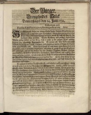 Dreyzehendes Stück Donnerstages den 24. Julii 1732.