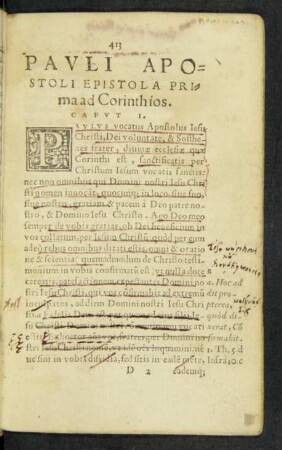 Pauli Apostoli Epistola Prima ad Corinthios.