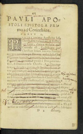 Pauli Apostoli Epistola Prima ad Corinthios.