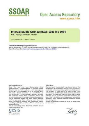 Intervallstudie Grünau (ISG): 1981 bis 1984