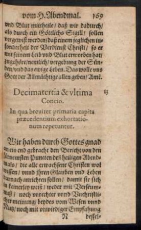 Decimatertia & ultima Concio. In qua breviter primaria capita praecedentium exhortationum repetuntur.