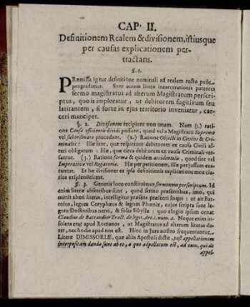 Cap II. Definitionem Realem & divisionem, istiusque per causas explicationem pertractans.