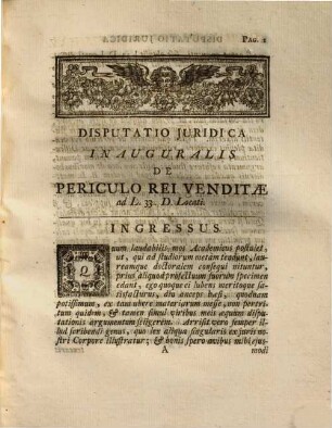 Disputatio Iuridica Inauguralis De Periculo Rei Venditae : ad L. 33. D. Locati