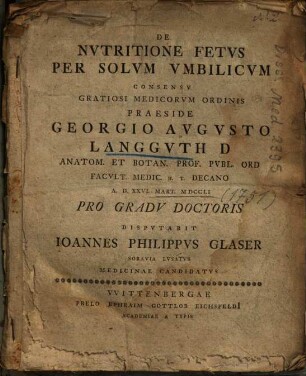 De Nvtritione Fetvs Per Solvm Vmbilicvm