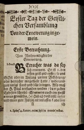 Erster Tag der Geistlichen Versamblung. Von der Erneuerung in gemein.