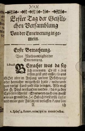 Erster Tag der Geistlichen Versamblung. Von der Erneuerung in gemein.