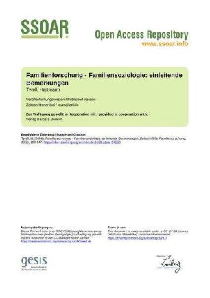 Familienforschung - Familiensoziologie: einleitende Bemerkungen