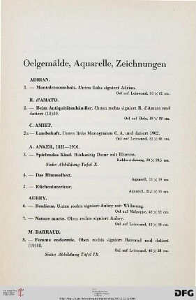 Ölgemälde, Aquarelle, Zeichnungen (Nr. 1-146)