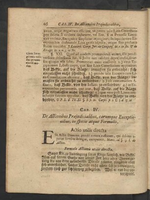 Cap. IV. De Actionibus Praejudicialibus, earumque Exceptionibus, in specie atque Formulis