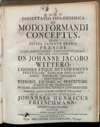 Dissertatio Philosophica De Modo Formandi Conceptus