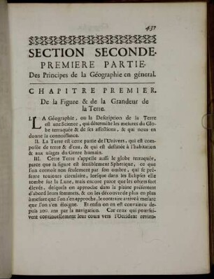 Premiere Partie. Des Principes de la Géographie en géneral.