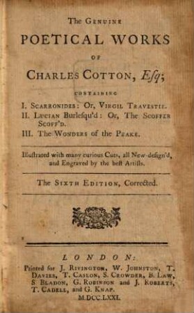 The genuine poetical works, 1. Scarronides: or Virgil travestie