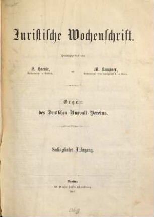 Juristische Wochenschrift : Organ des Deutschen Anwaltvereins. 16. 1887