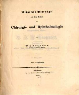 Klinische Beiträge aus dem Gebiete der Chirurgie und Ophthalmologie. [1]