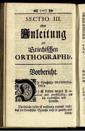 Sectio III. oder Anleitung zur Griechischen Orthographie.