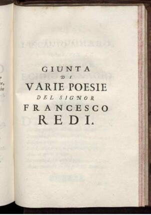 Giunta Varie Poesie Del Signor Francesco Redi.