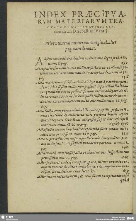 Index Præcipuarum Materiarum Tractatus De Nullitatibus