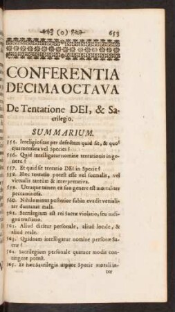 Conferentia Decima Octava De Tentatione Dei, & Sacrilegio