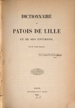 Dictionnaire du patois de Lille et de ses environs