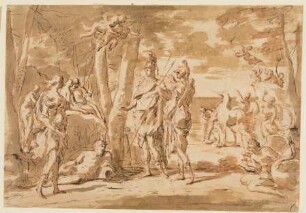 Begegnung von Aeneas und Achates mit Venus bei der Landung in Karthago (Aen. 1,314ff)