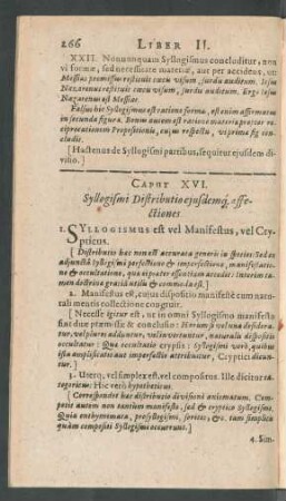 Caput XVI. Syllogismi Distributio eiusdemq[ue] affectiones.