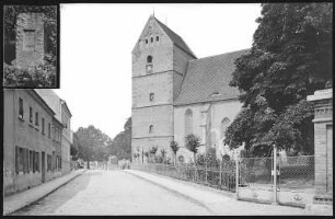 Belgern. Buche mit Lutherstein und Kirche Sankt Bartholomäus