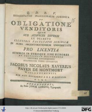 Dissertatio Inauguralis Juridica De Obligatione Venditoris