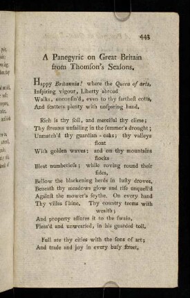 443-456, A Panegyric on Great Briain from Thomson's Seasons. - A Hymn from Thomson's Seaosons.