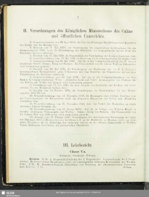 II. Verordnungen des Königlichen Ministeriums des Cultus und öffentlichen Unterrichts