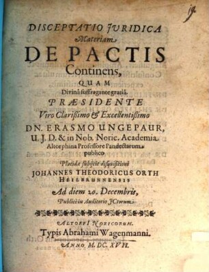 Disceptatio iur. materiam de pactis continens