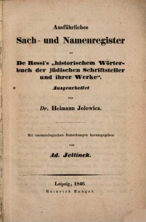 Historisches Wörterbuch der jüdischen Schriftsteller und ihrer Werke. [2]. Register