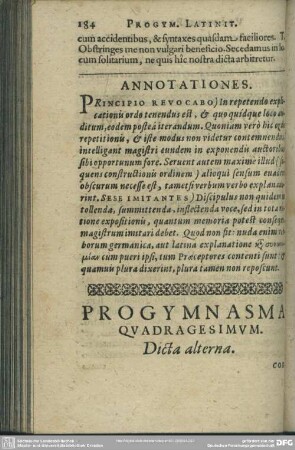 Progymnasma Quadragesimum. Dicta alterna