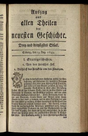 Drey und dreysigstes Stück. Coburg, den 13. Aug. 1749.
