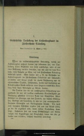 I. Geschichtliche Darstellung des Kohlenbergbaues im Fürstenthume Calenberg