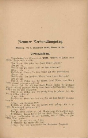 Neunter Verhandlungstag. Montag, den 5. November 1900, Vorm. 9 Uhr