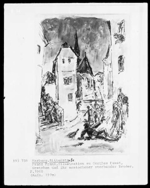 Marburg, Ritterstraße, Illustration zu Goethes Faust (Gretchen und ihr erstochener, sterbender Bruder)