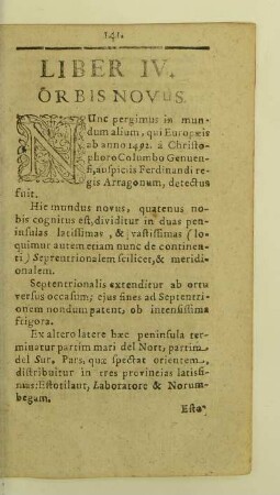 Liber IV. Orbis novus