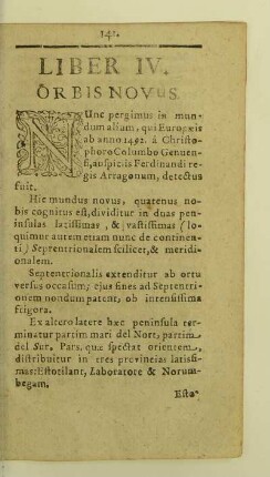 Liber IV. Orbis novus