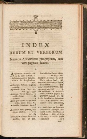 Index Rerum Et Verborum, Numerus Arithmeticus paragraphum, non vero paginam denotat