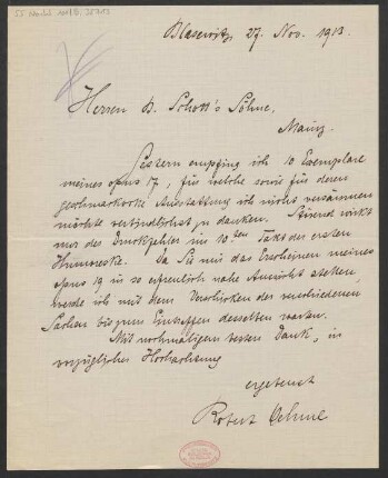 Brief an B. Schott's Söhne : 27.11.1913