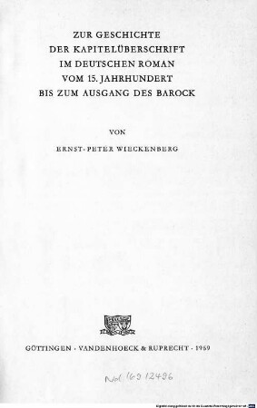 Zur Geschichte der Kapitelüberschrift im deutschen Roman vom 15. Jahrhundert bis zum Ausgang des Barock