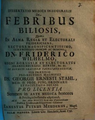 Dissertatio Medica Inauguralis De Febribus Biliosis