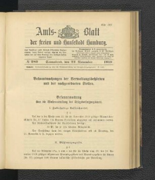 No.280, Sonnabend, den 22. November 1919