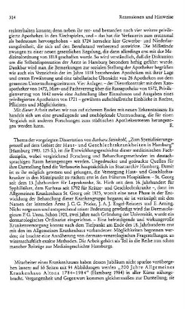 Steinkohl, Barbara :: Zum Spezialisierungsprozeß auf dem Gebiet der Haut- und Geschlechtskrankheiten in Hamburg : Hamburg, 1983