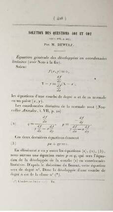 Solution des questions 401 et 402.
