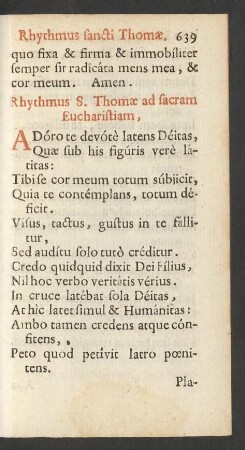 Rhythmus S. Thomae ad sacram Eucharistiam