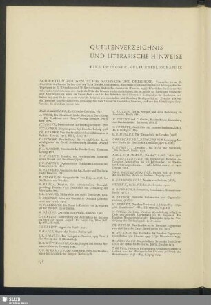 Quellenverzeichnis Und Literarische Hinweise. Eine Dresdner Kulturbibliographie